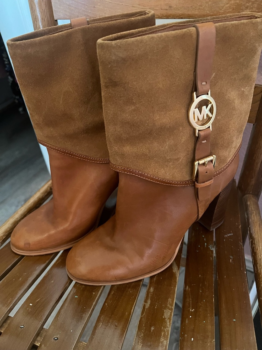 MICHAEL Michael Kors Brown Leather & Suede Mid-Calf Heeled Boots SZ 10M
